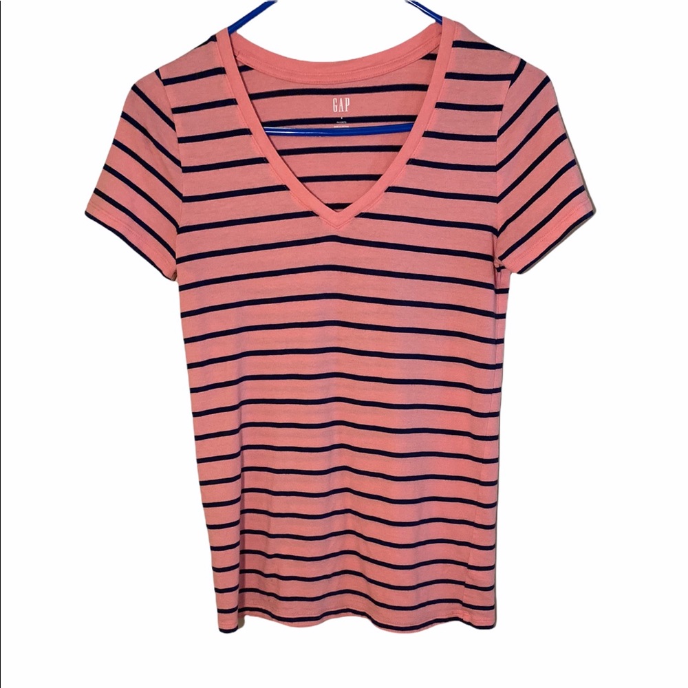 GAP Favorite V-Neck Pink | Navy T-shirt Women Sz S